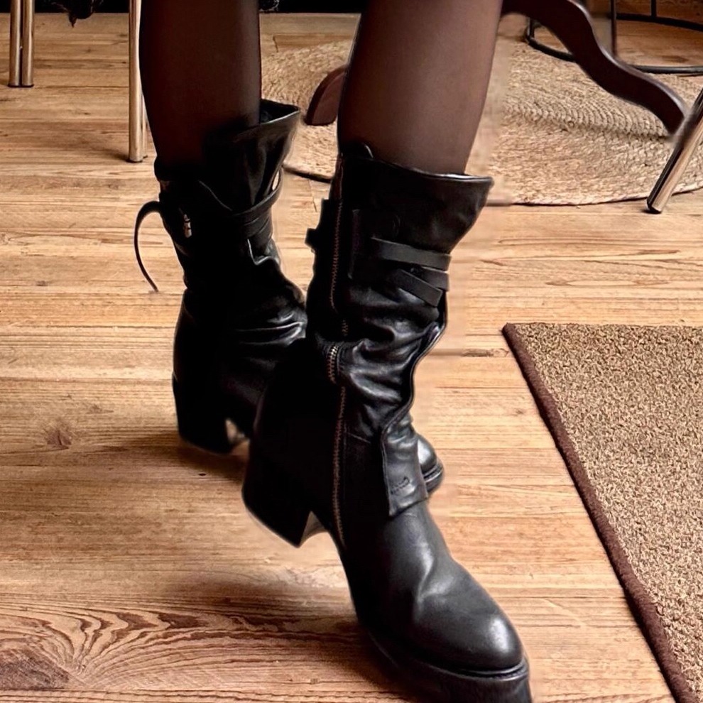 暗黑复古褶皱堆堆靴西部靴骑士靴