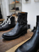 American retro embroidered Western cowboy boots, men's thick-heeled dark knight boots, Amis Kaki genuine leather short-top motorcycle boots thumbnail 7