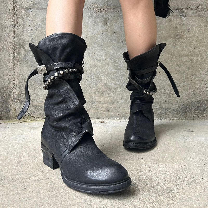 复古西部牛仔靴中古靴暗黑骑士靴古着皮带扣短靴金属堆叠马丁靴女,女鞋,西部靴,淘宝优惠券,粉丝福利购,淘宝优惠卷