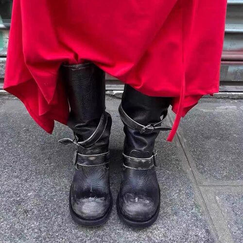 暗黑做旧复古西部牛仔靴女堆堆靴