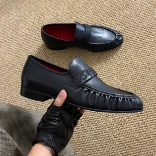 复古褶皱乐福鞋男一脚蹬懒人豆豆鞋鳗鱼鞋吸血鬼单鞋暗黑休闲皮鞋