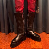 亮皮高筒骑士靴男真皮粗跟朋克机车靴潮人人马靴马蹄切尔西靴长靴