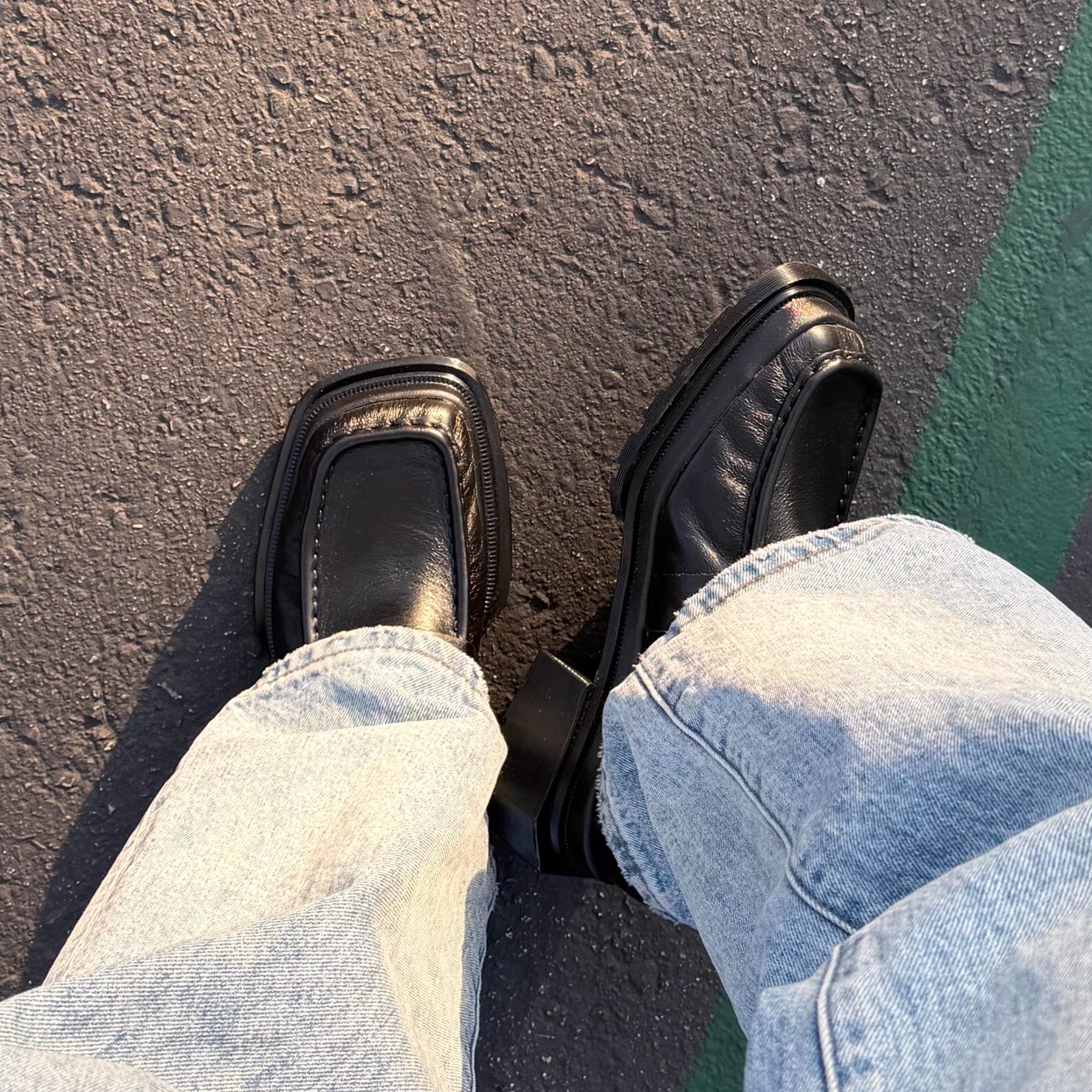 暗黑风方头乐福鞋女松糕跟德比鞋