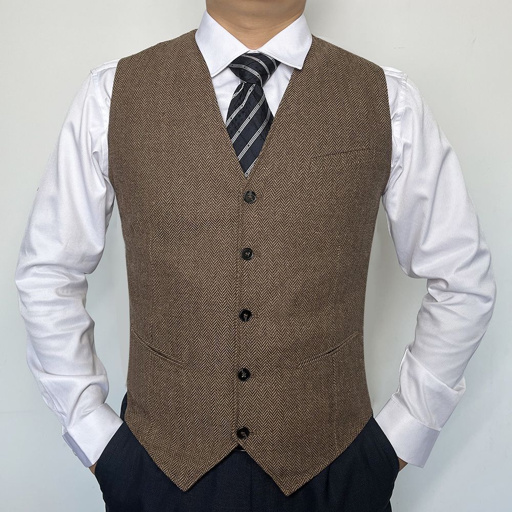 男士商务办公人字纹伴郎背心修身