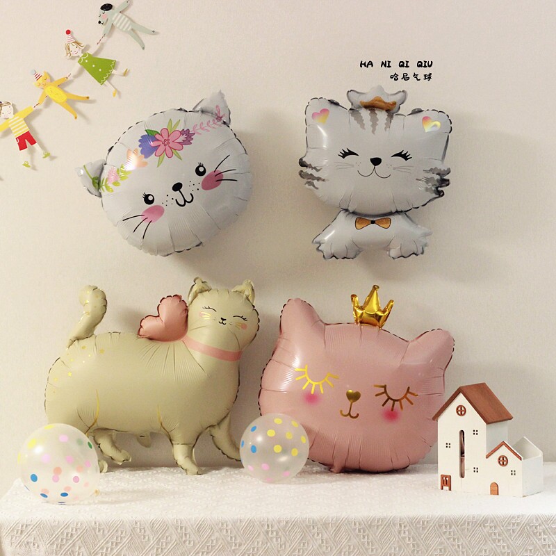 ins可爱猫咪气球生日派对满月百天周岁布置动物小猫装饰布置用品