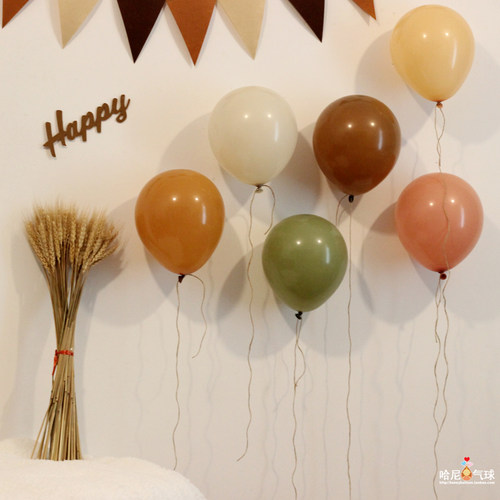 ins复古森系棕色气球周岁生日布置百天100天30满月拍照道具装饰品