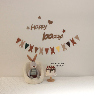 森系宝宝满月100天120天装饰字母百天30天拍照道具背景拉旗布置