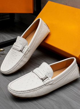 酷奇茜高端白色豆豆鞋男2025新款春季小白鞋男真皮商务男士休闲鞋