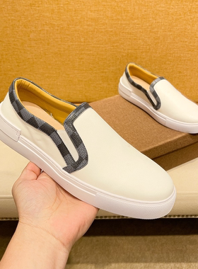 白色乐福鞋男士一脚蹬休闲风百搭皮鞋潮流风西装专用小白鞋男款