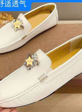 男真皮软底白色真皮新款潮流韩版百搭驾车潮鞋欧洲站一脚蹬豆豆鞋