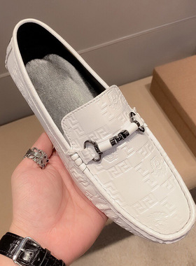 欧洲站白色男鞋透气男士休闲皮鞋男牛皮软底豆豆鞋男懒人鞋子男款