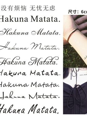 Hakuna Matata没有烦恼无忧无虑英文草本果汁手臂锁骨防水纹身贴