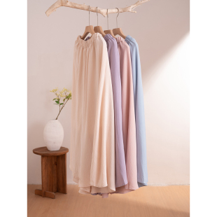 2026多色温柔慵懒风棉麻阔腿裙裤 女文艺松紧腰宽松百搭休闲长裤