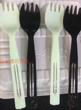 包邮厚配牙签叉勺一次性塑料叉勺/淡绿色叉勺 一次性勺叉配牙签