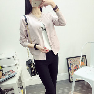 妞妞旺铺沐乃衣新款2016春装韩版女装立领纯色百搭长袖棒球服外套