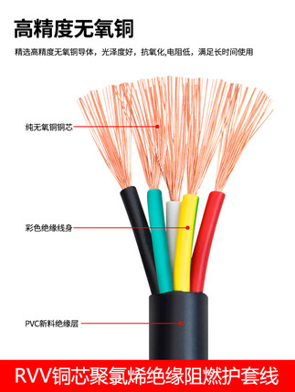 RVV电缆线2 3 4 5 6 7 8 10多芯0.5 0.75 1平方控制信号软护套线