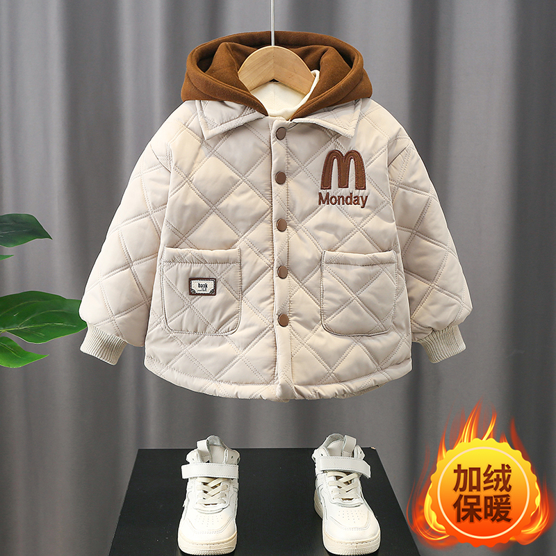 男童加绒衬衫外套秋冬款洋气