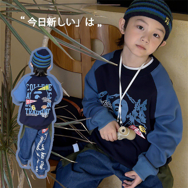 LANIKIKI 秋冬新款 儿童拼色插肩袖休闲印花加绒卫衣,童装/婴儿装/亲子装,卫衣/绒衫,淘宝优惠券,粉丝福利购,淘宝优惠卷