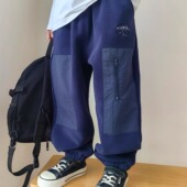 LANIKIKI 加绒 风拼色口袋百搭休闲长裤 25秋冬新款 儿童工装