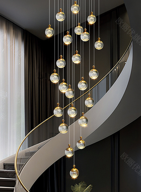旋转楼梯吊灯长吊灯别墅复式楼跃层挑空楼梯间水晶吊灯轻奢