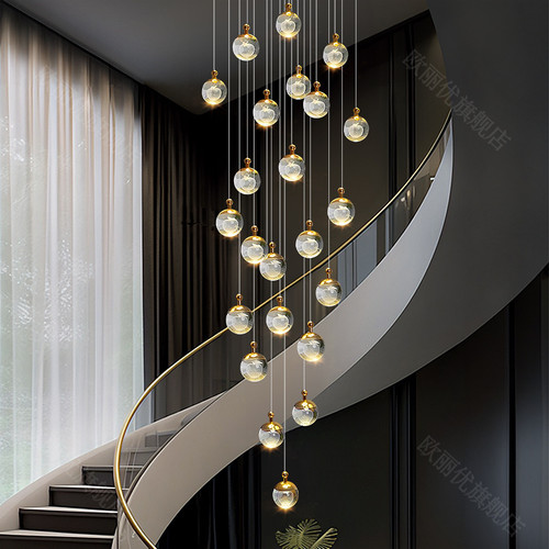 旋转楼梯吊灯长吊灯别墅复式楼跃层挑空楼梯间水晶吊灯轻奢