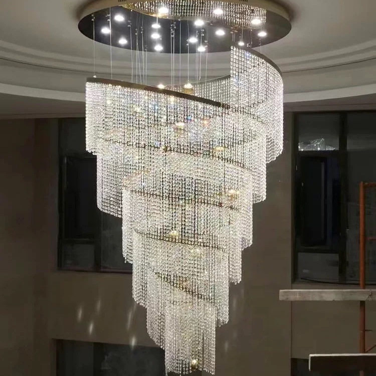 进口埃及水晶轻奢别墅挑空客厅主灯具2025新款复式楼楼梯间大吊灯