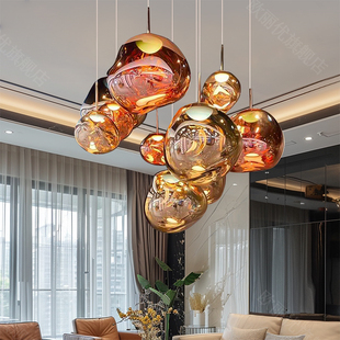 loft复式楼梯别墅熔岩吊灯挑空客厅设计师公寓餐厅吧台长吊线灯