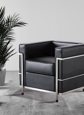 LC2柯布西耶黑色双人沙发 简约现代轻奢家具皮艺组合单人休闲椅子