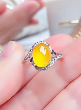 开口可调节精致银戒黄玉髓百搭