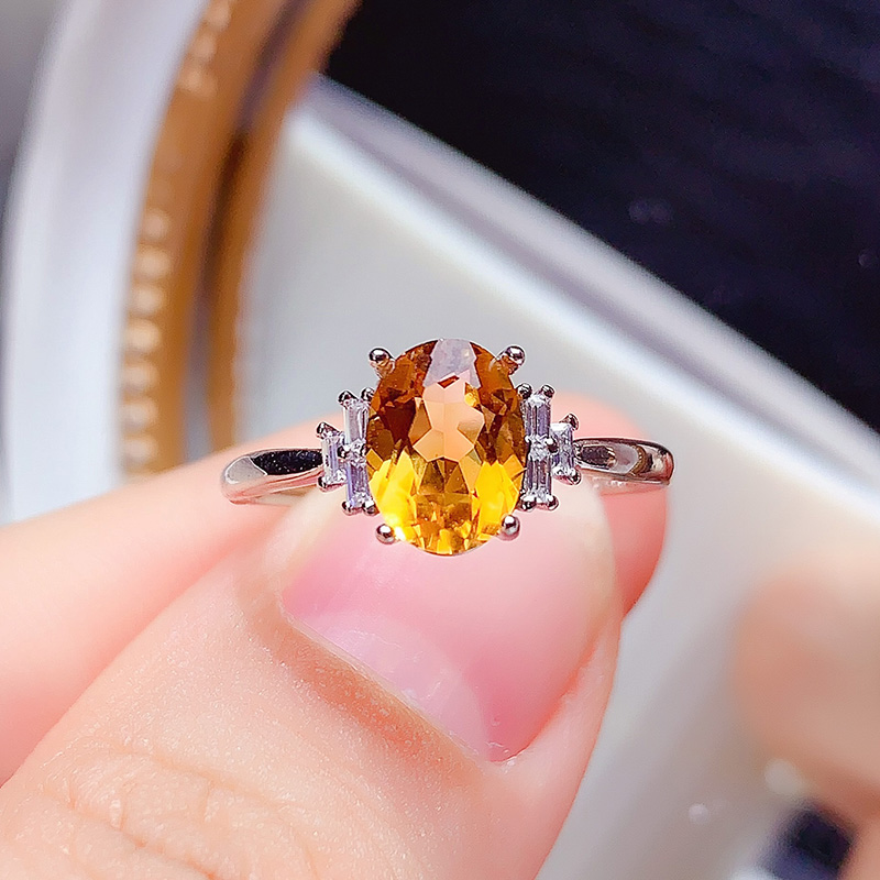 纯银天然黄水晶戒指开口戒指女