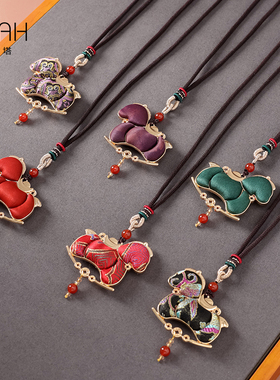 非金属布艺项链 非遗香云纱宋锦手工拎缝制毛衣链 项链颈链PT2255