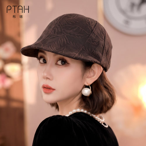 【锦油绸】布塔香云纱时尚前进帽女桑蚕丝老钱风鸭舌棒球帽PT7017