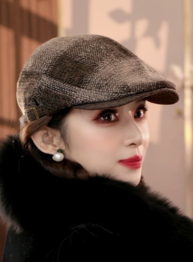 布塔小香风前进帽女士秋冬时尚羊毛混纺呢帽保暖时尚画家帽PT0805