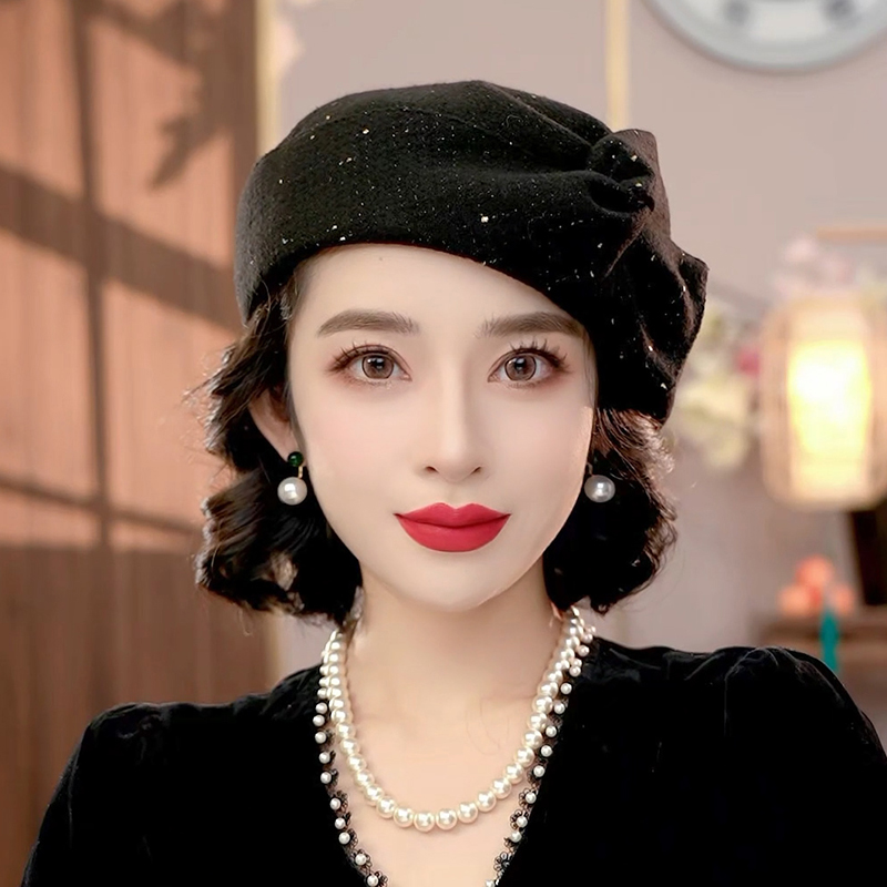 布塔小香风羊毛空姐帽羊毛混纺贝雷帽百搭复古保暖气质秋冬PT2159