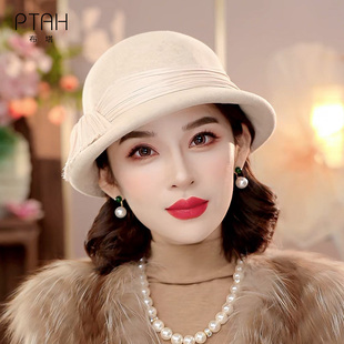 布塔羊毛小礼帽女士秋冬新款羊毛呢蓓蕾帽高级感显脸小帽子PT1400