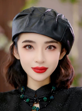 皮质贝雷帽女帽子秋冬英伦百搭文艺画家帽港风南瓜帽贝雷帽PT2149