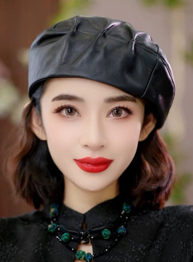 皮质贝雷帽女帽子秋冬英伦百搭文艺画家帽港风南瓜帽贝雷帽PT2149