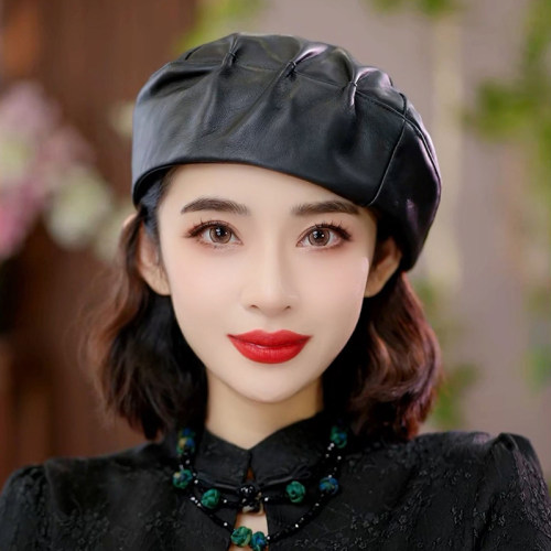 皮质贝雷帽女帽子秋冬英伦百搭文艺画家帽港风南瓜帽贝雷帽PT2149
