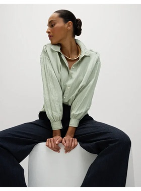 土耳其marks spencer新款女装通勤风绿色长袖衬衫