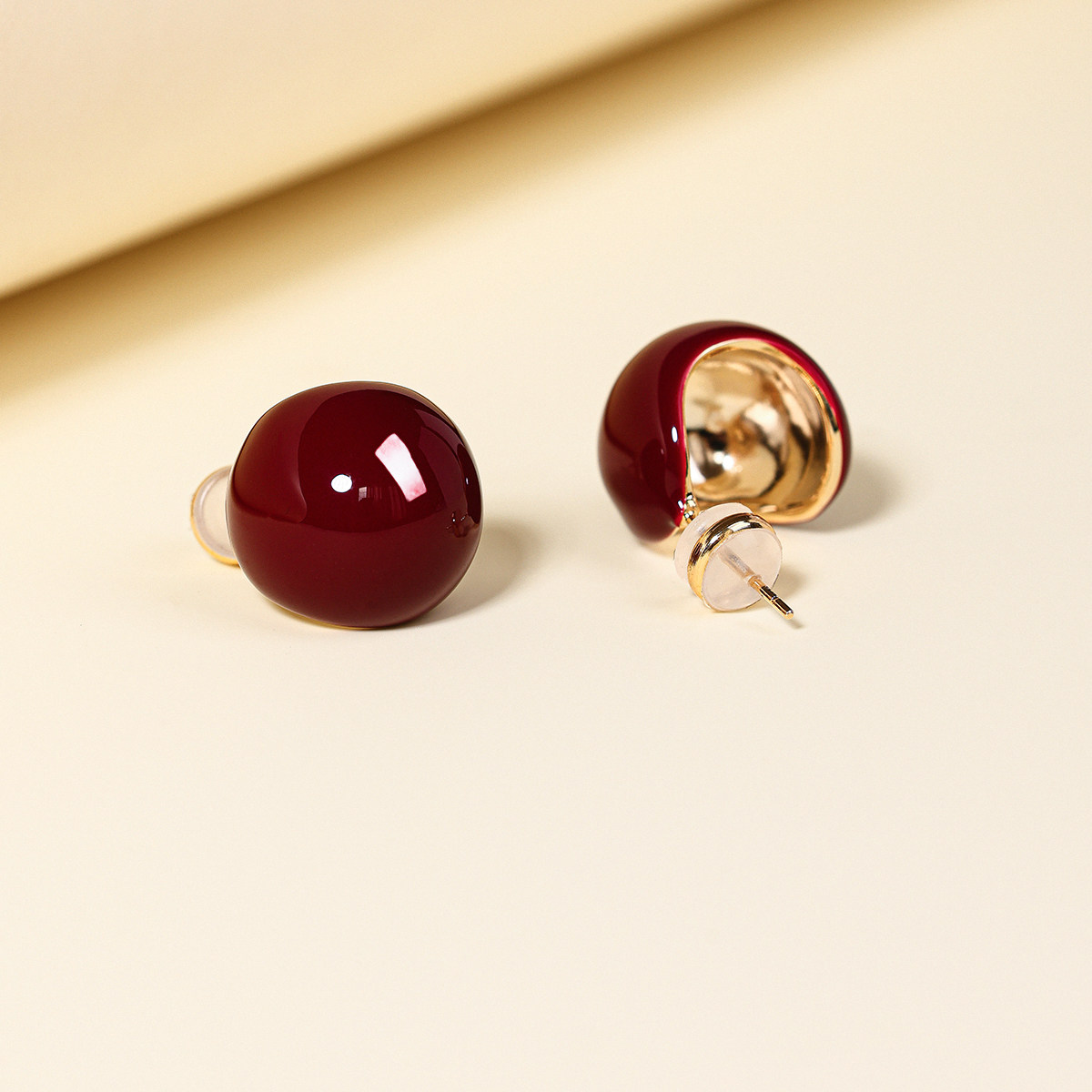 酒红色豆豆耳钉女小众设计感珐琅滴釉耳环2025新款爆款高级感耳饰,饰品/流行首饰/时尚饰品新,耳钉,淘宝优惠券,粉丝福利购,淘宝优惠卷