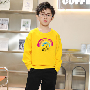 黄色卫衣秋冬儿童happy彩虹印花小学生班服2026春秋幼儿园园服潮