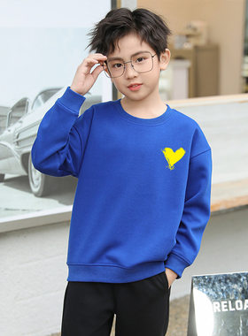 休闲长袖童装2026新款秋装印字logo爱心印花儿童打底衫卫衣男童款