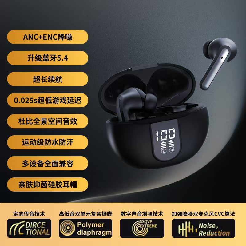 2025新款数显蓝牙耳机不入耳ANC降噪不漏音长续航蓝牙耳机