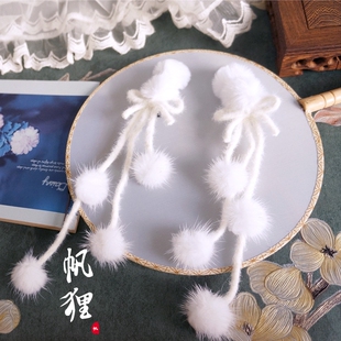 汉服毛球头饰边夹饰品lolita汉洋折衷配饰百搭对夹古风流苏发夹