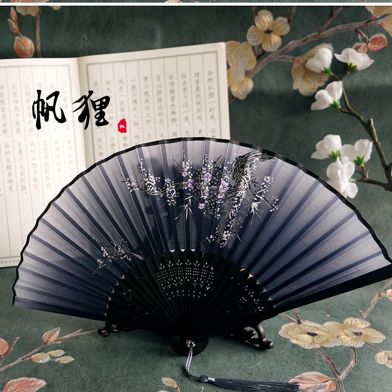 中国风舞蹈折叠古典流苏小竹扇 古装水墨扇子折扇 复古古风汉服