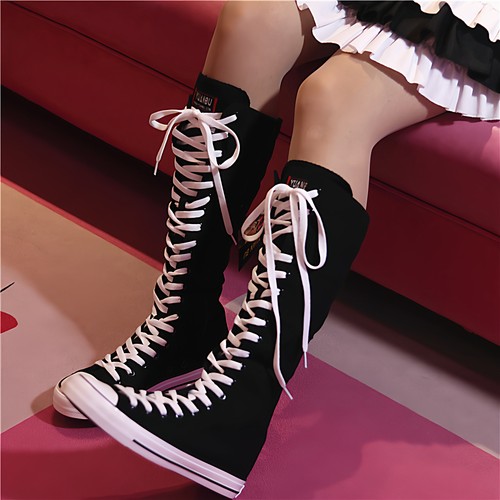 百搭长筒帆布情侣大码休闲高帮靴