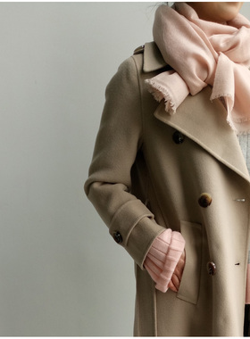 珊瑚粉重工280支钻石纹工艺100%纯羊绒围巾高端披肩长款百搭两用