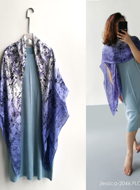 春夏轻薄全真丝紫白色印花骷髅头暗纹提花男女大方巾头巾围脖披肩