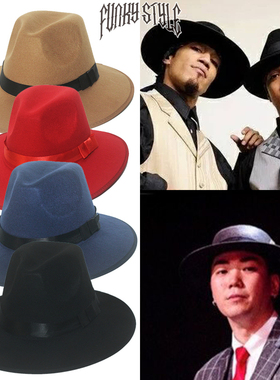 街舞Popping大沿礼帽子嘻哈Locking男表演出黑色毛呢绅士毛呢礼帽