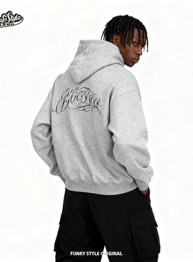 FunkyStyle原创美式街头funk复古bboy西海岸刺青加绒加厚连帽卫衣